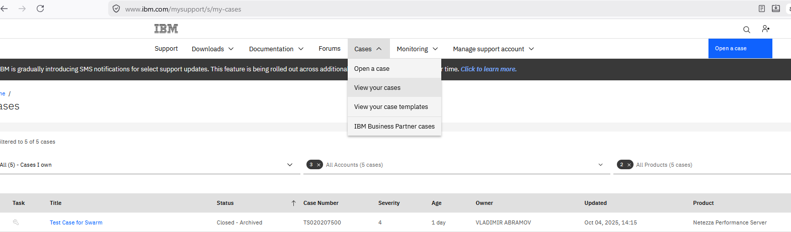 Figure 3: Following up on an existing support ticket through the CSP